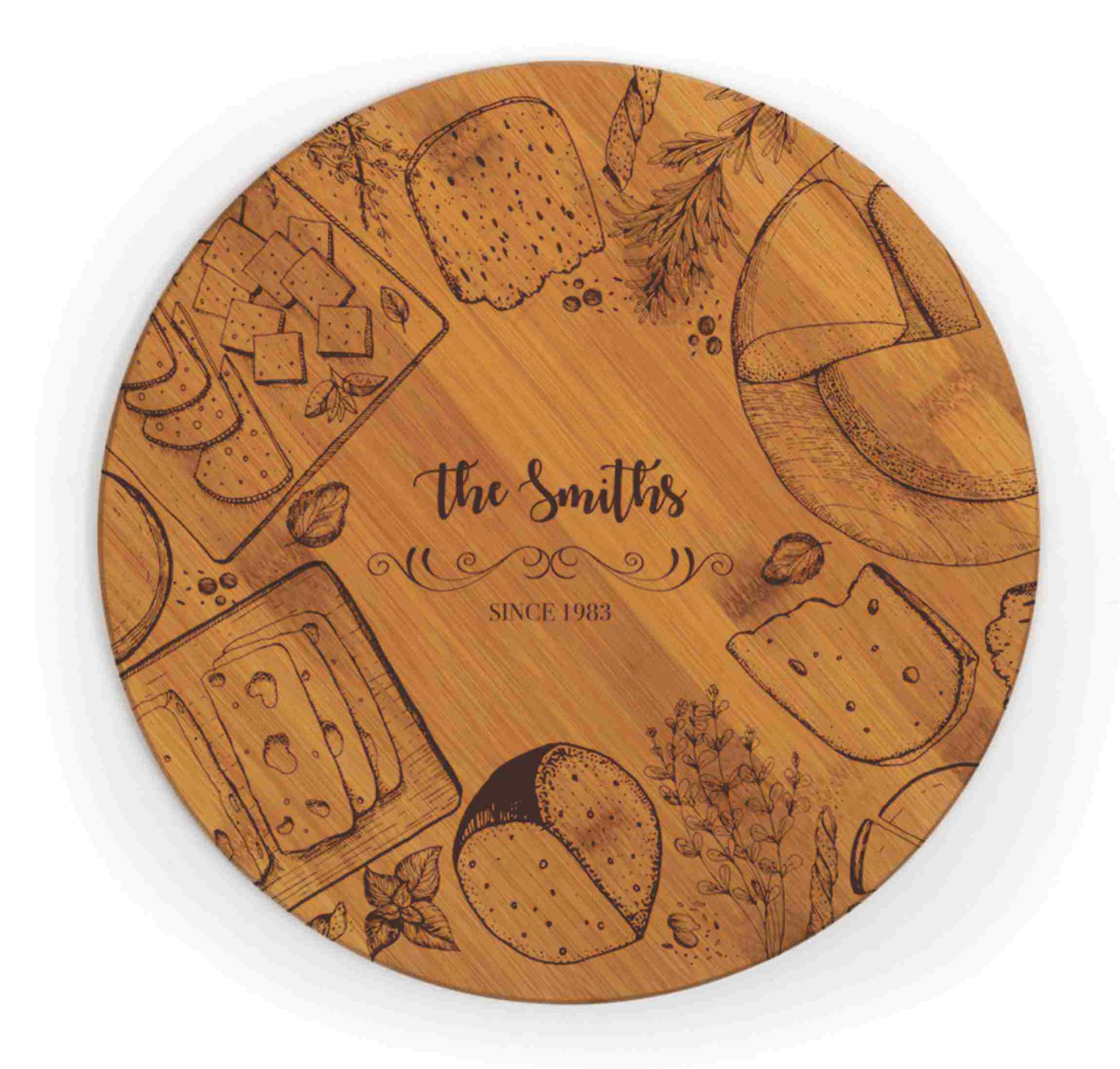 Personalized Bamboo Circle Cutting Board - Laser Engraved