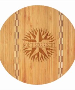 Personalized Bamboo Round Cutting Board - with butcher block inlay