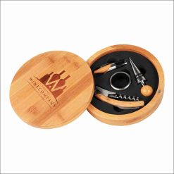 6 1/4" Round Bamboo 4-Piece Wine Tool Set
