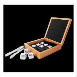 Stainless Steel Whiskey Stone Set in Bamboo Case