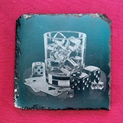 Slate Coasters - Whiskey Glass with Dice