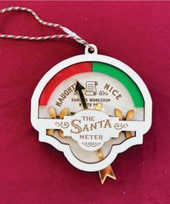 Santa Meter – Handcrafted Ornament – Moving Gears with Arrow (Naughty to Nice) – 2 Layers of Fun & Whimsy